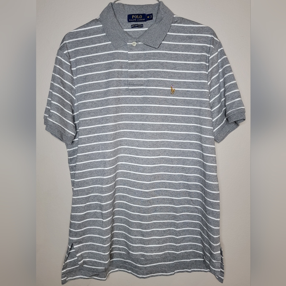 Polo Ralph Lauren Collared Shirt Gray Stripe Pima Soft Touch Men's Pony, Medium